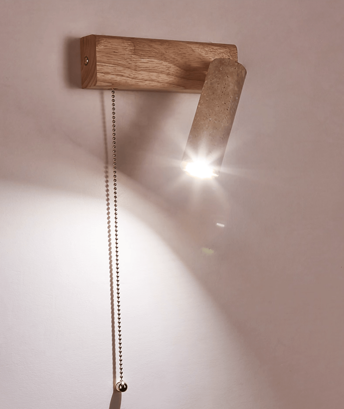 Terra Beam Wall Sconce with Travertine Shade and Wood Mount