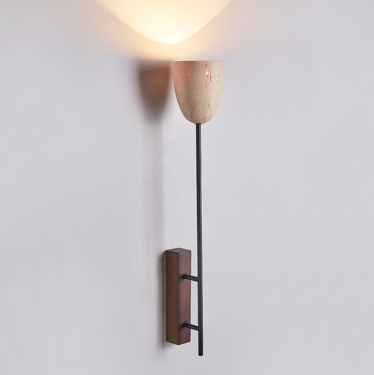 Terra Bell Travertine Wall Sconce with Walnut Accent