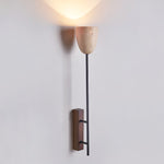 Terra Bell Travertine Wall Sconce with Walnut Accent