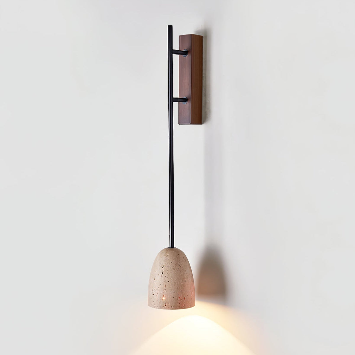 Terra Bell Travertine Wall Sconce with Walnut Accent