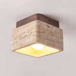 Terra Block Travertine Ceiling Light in Walnut Wood Finish