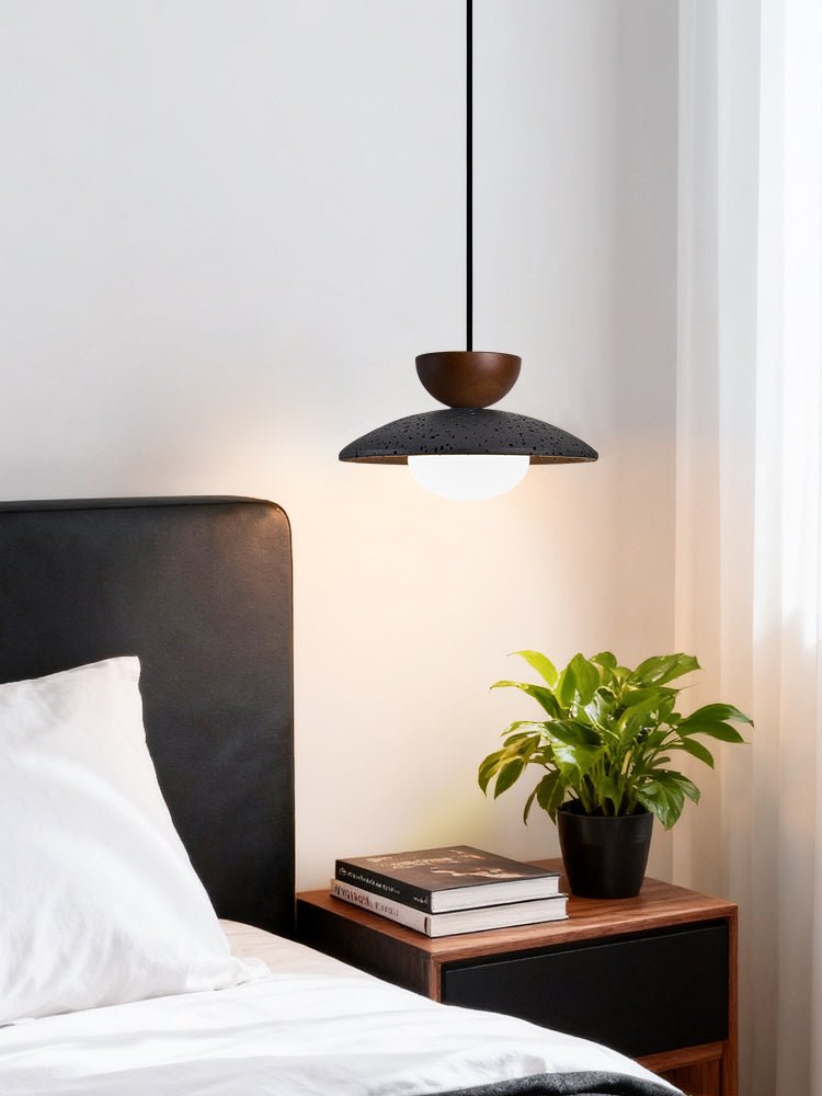 Terra Cotta Pendant Light with Travertine Disc and Opal Glass Globe