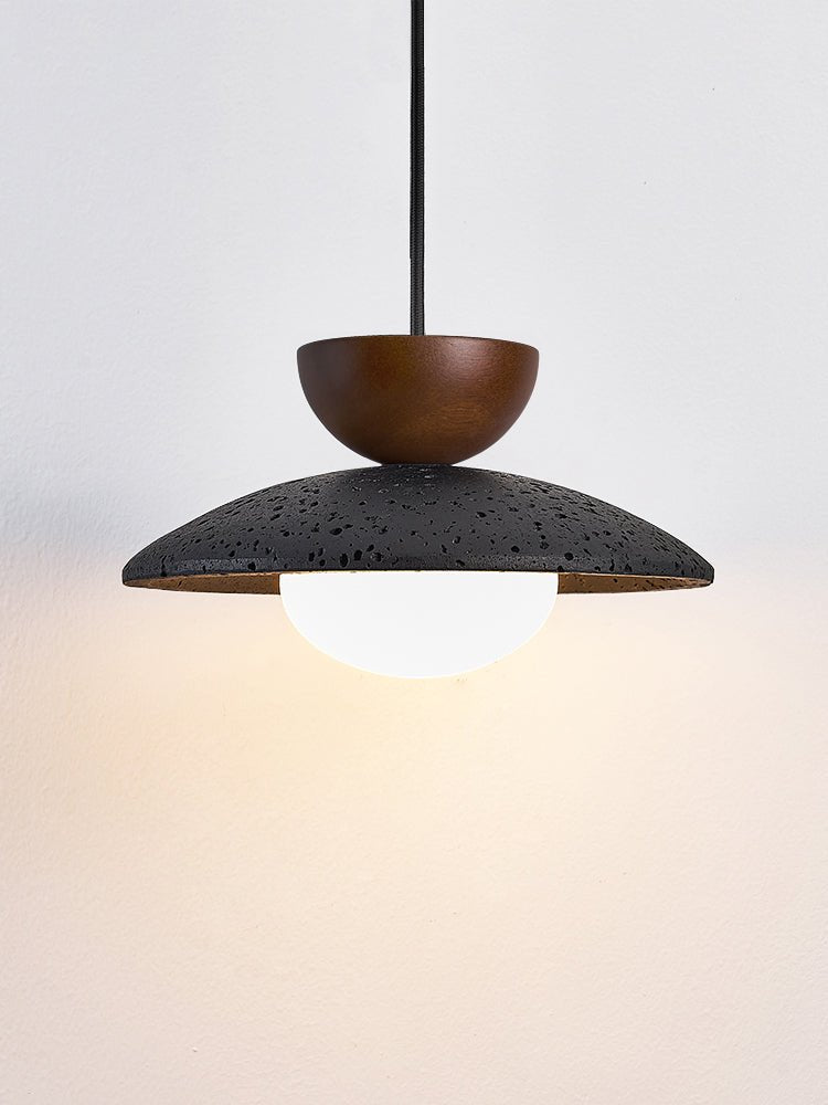 Terra Cotta Pendant Light with Travertine Disc and Opal Glass Globe