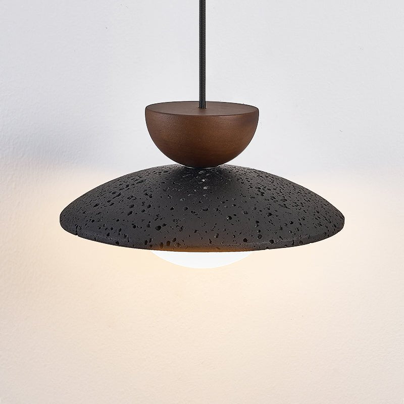 Terra Cotta Pendant Light with Travertine Disc and Opal Glass Globe