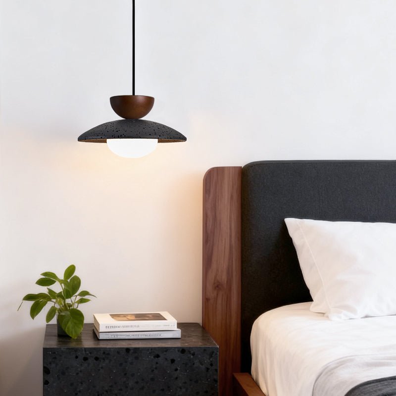 Terra Cotta Pendant Light with Travertine Disc and Opal Glass Globe