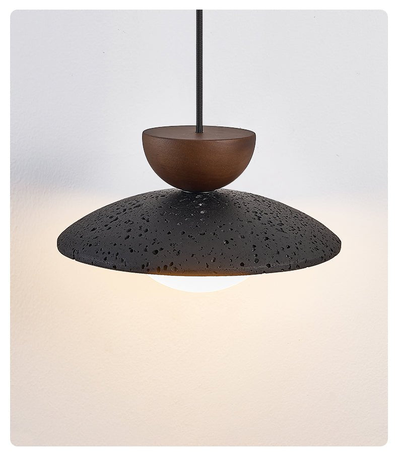 Terra Cotta Pendant Light with Travertine Disc and Opal Glass Globe