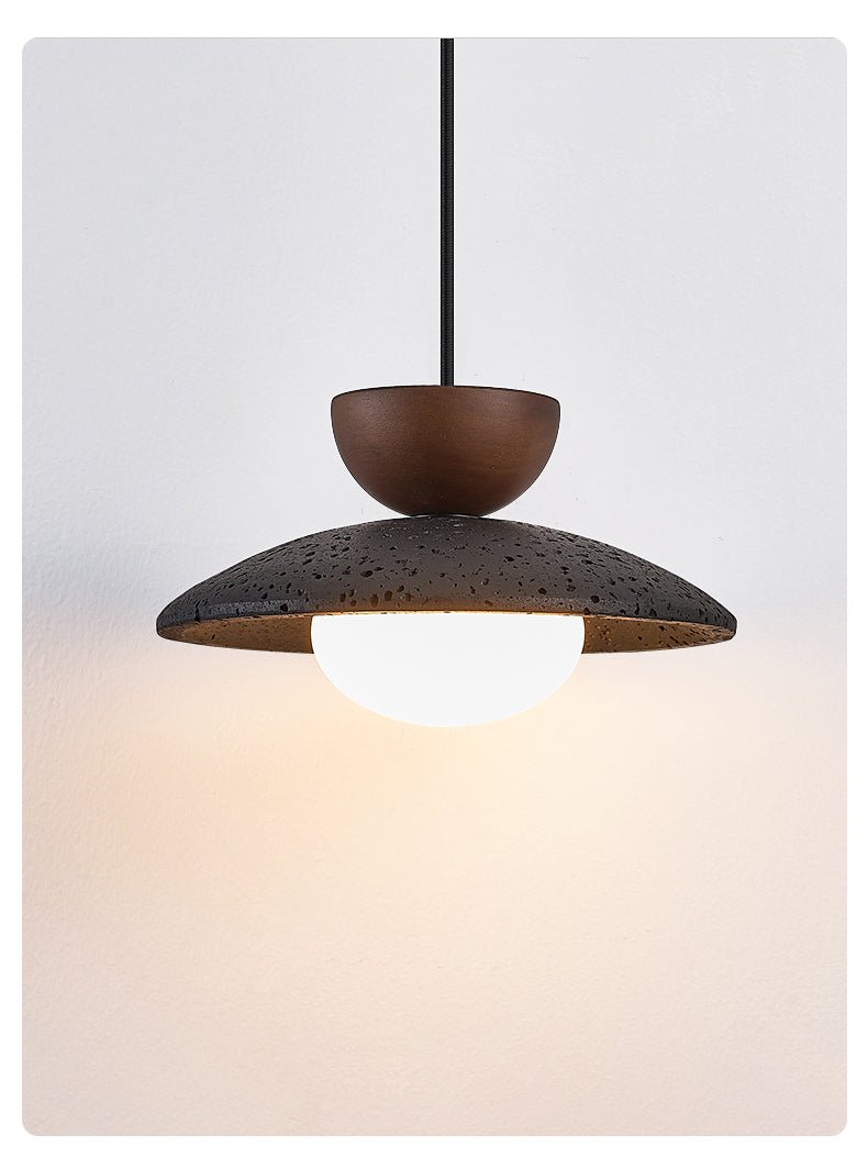 Terra Cotta Pendant Light with Travertine Disc and Opal Glass Globe