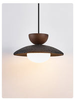 Terra Cotta Pendant Light with Travertine Disc and Opal Glass Globe