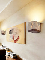 Terra Cube Wall Sconce in Yellow Travertine and Walnut