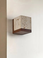 Terra Cube Wall Sconce in Yellow Travertine and Walnut