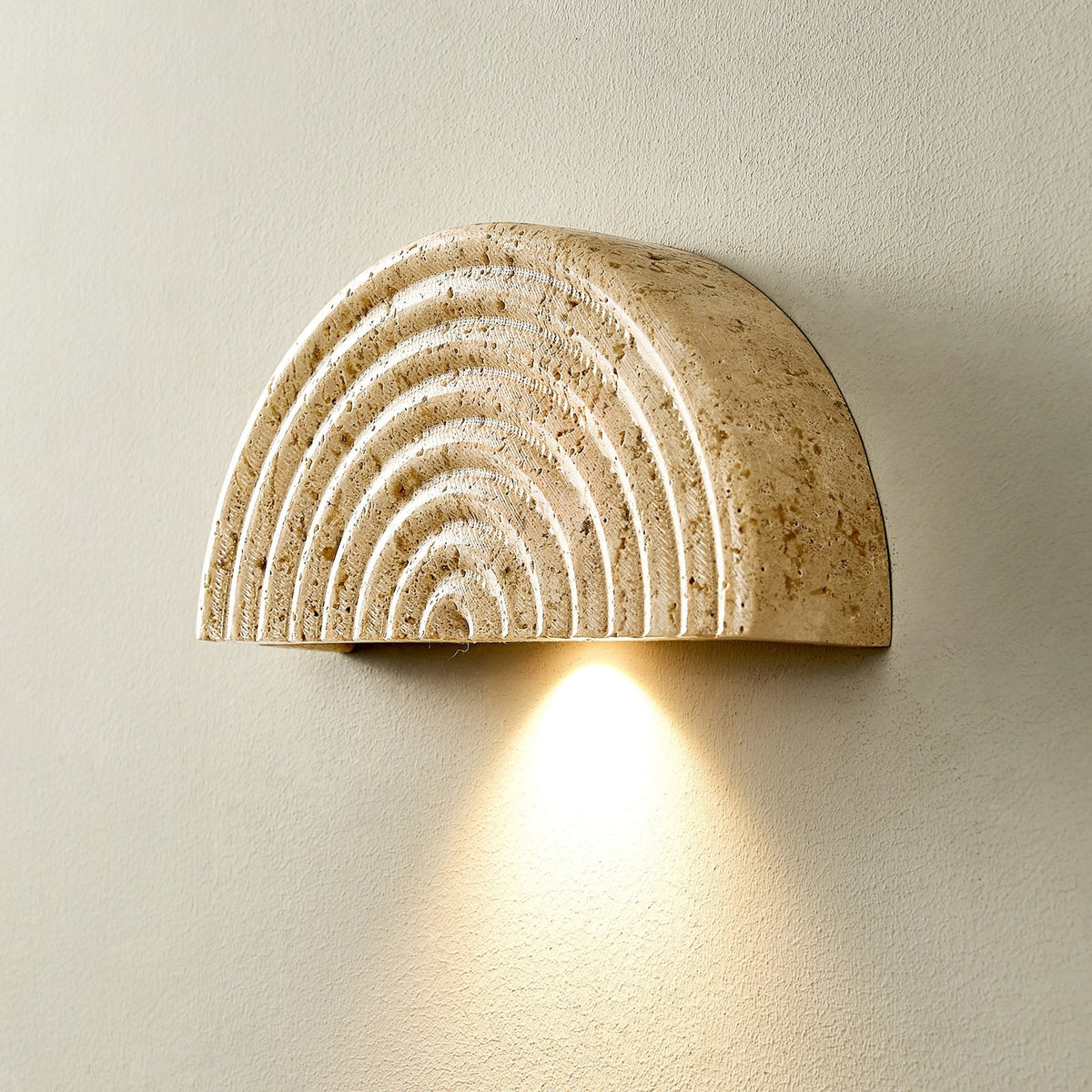 Terra Dome Travertine Wall Sconce, Warm Ambient Lighting for Modern Interiors