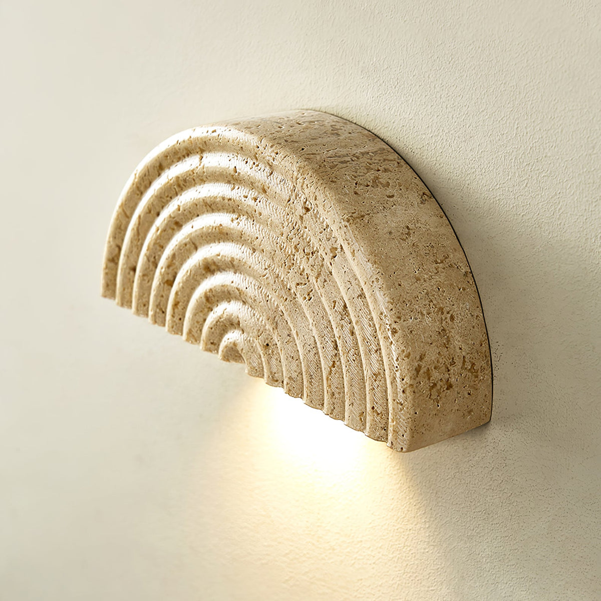 Terra Dome Travertine Wall Sconce, Warm Ambient Lighting for Modern Interiors