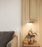 Terra Duo Pendant Light in Travertine and Wood for Modern Interiors