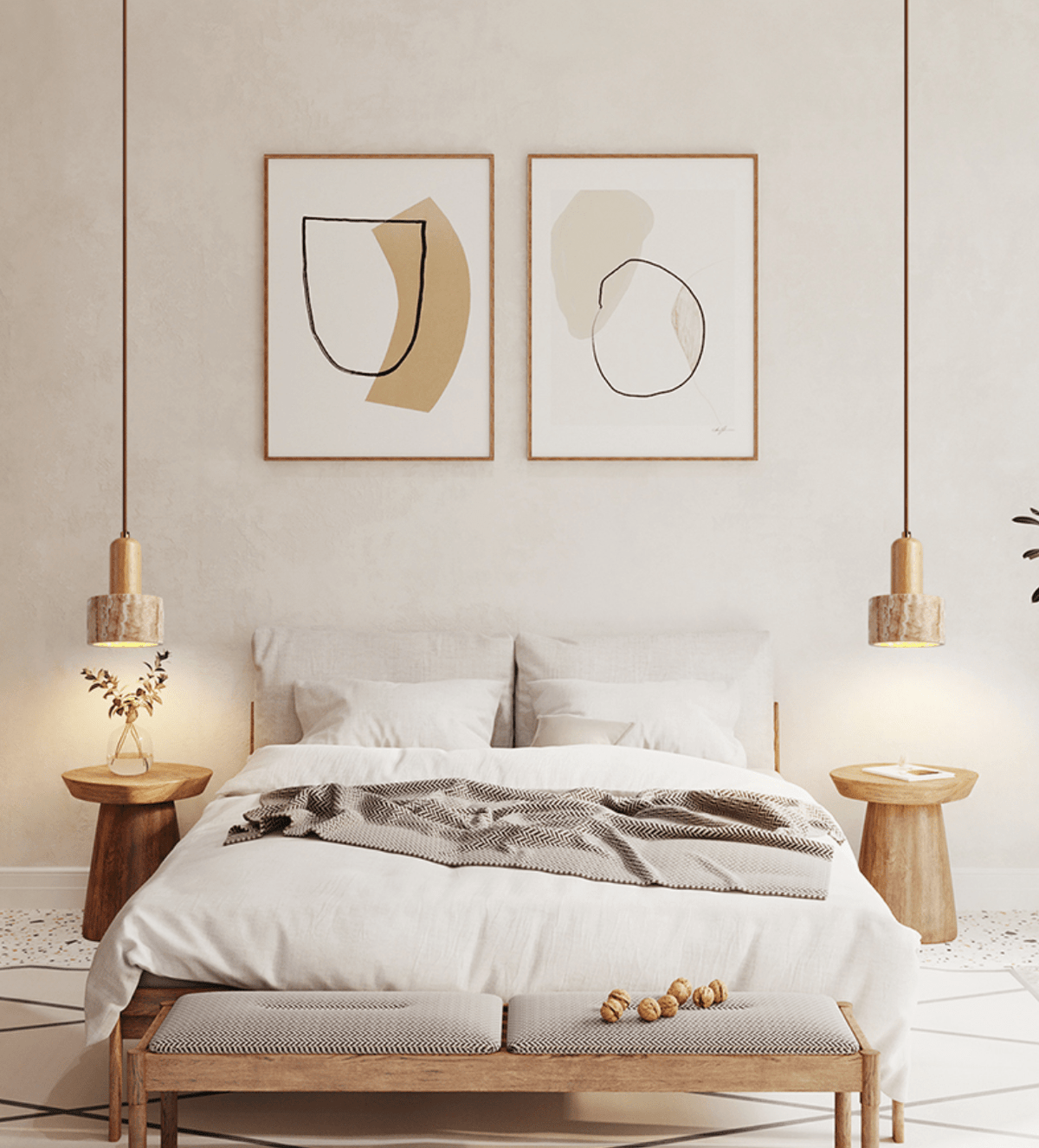 Terra Duo Pendant Light in Travertine and Wood for Modern Interiors