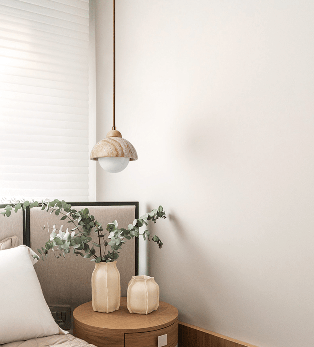 Terra Duo Pendant Light in Travertine and Wood for Modern Interiors