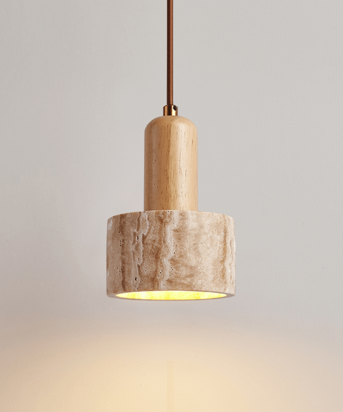 Terra Duo Pendant Light in Travertine and Wood for Modern Interiors