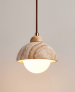 Terra Duo Pendant Light in Travertine and Wood for Modern Interiors