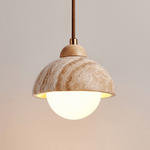 Terra Duo Pendant Light in Travertine and Wood for Modern Interiors