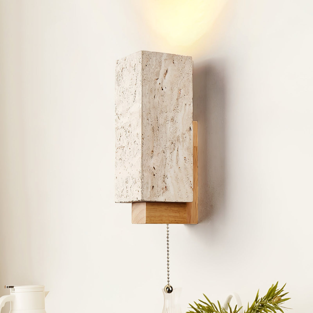 Terra Form Travertine Wall Sconce with Wood Accent