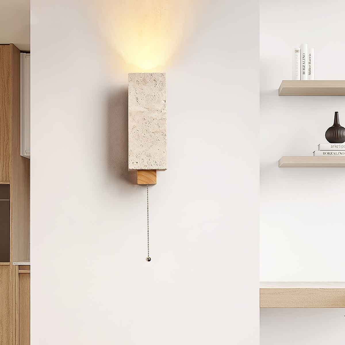 Terra Form Travertine Wall Sconce with Wood Accent