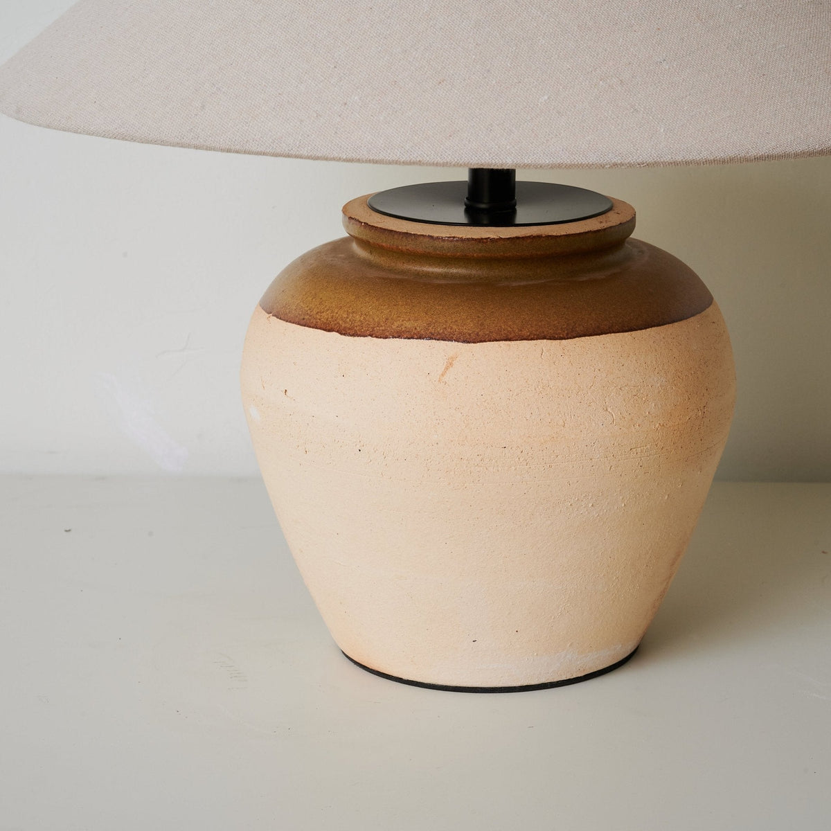 Terra Glow Ceramic Table Lamp with Linen Shade for Bedroom and Living Room