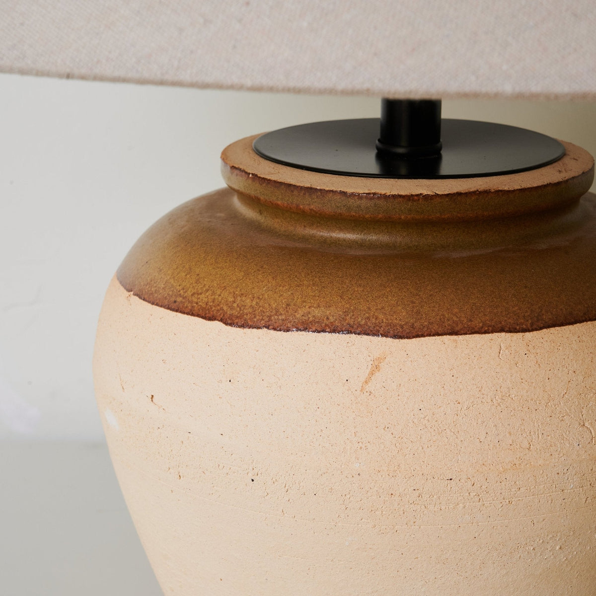 Terra Glow Ceramic Table Lamp with Linen Shade for Bedroom and Living Room