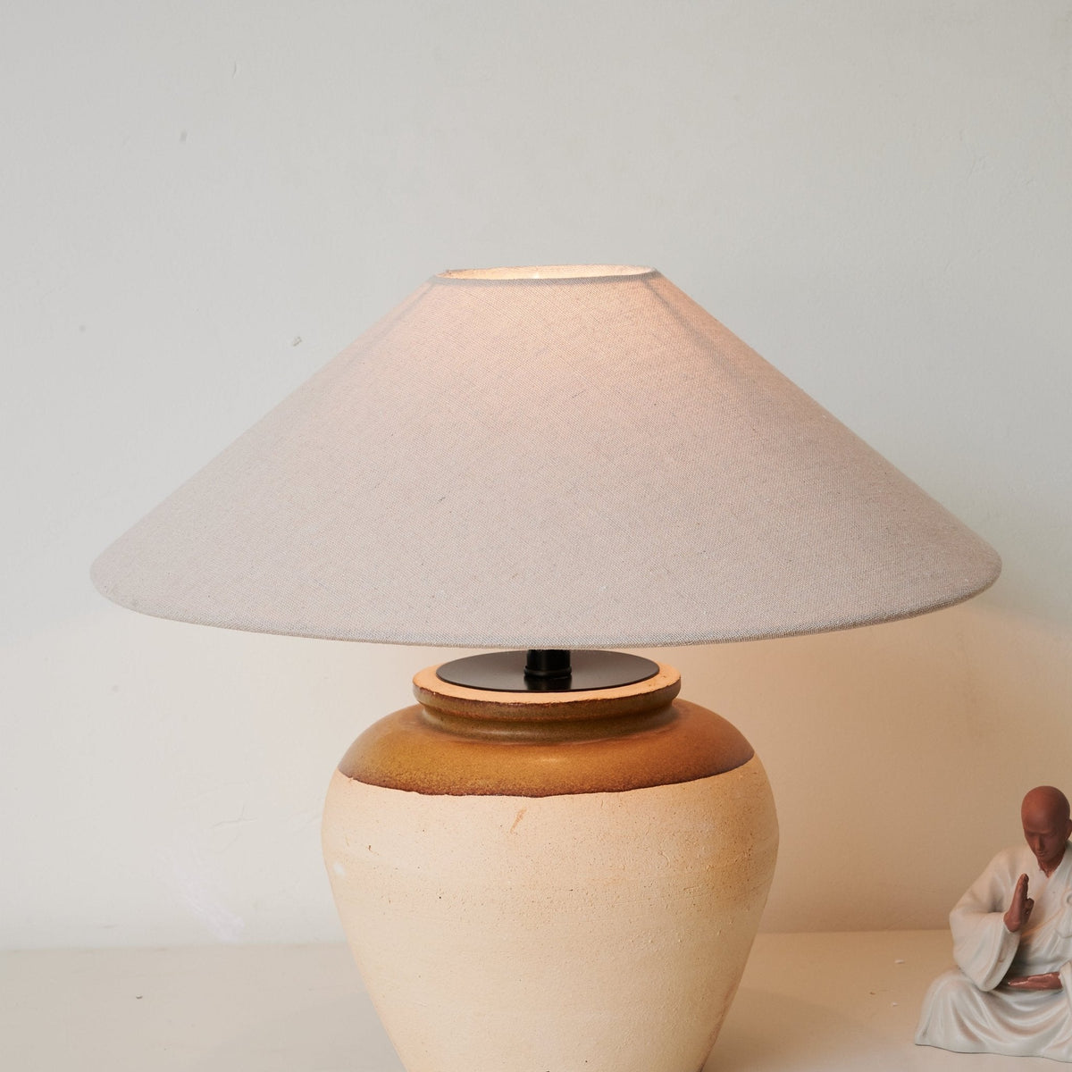 Terra Glow Ceramic Table Lamp with Linen Shade for Bedroom and Living Room