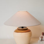 Terra Glow Ceramic Table Lamp with Linen Shade for Bedroom and Living Room