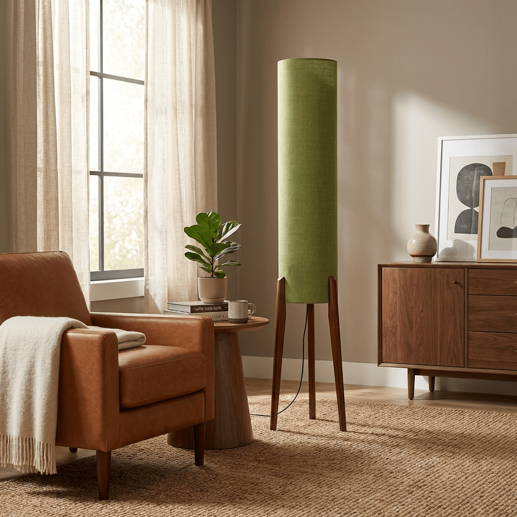 Terra Ink Column Floor Lamp – Sculptural Wooden Tripod Floor Light