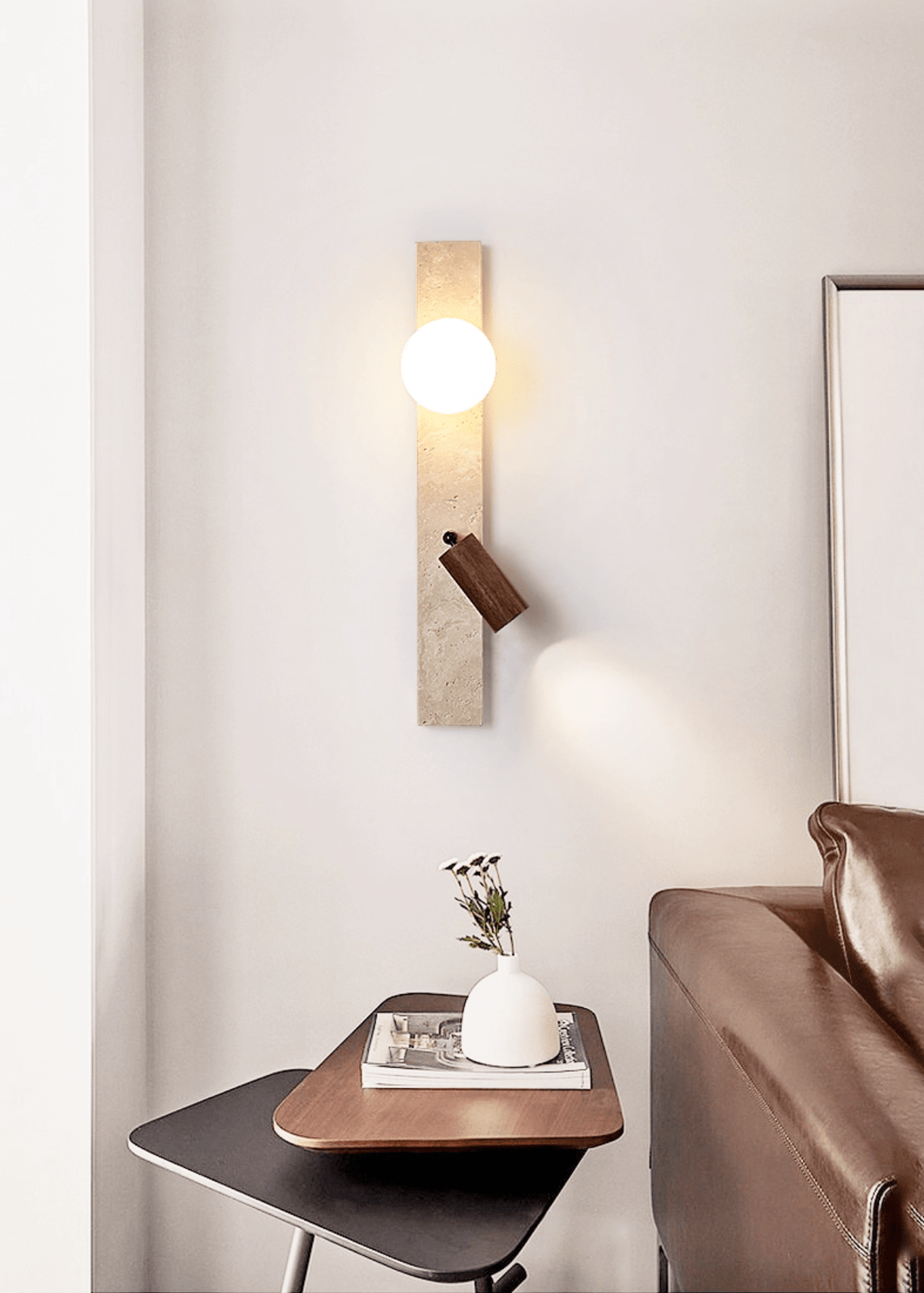 Terra Linear Wall Sconce in Travertine with Opal Glass Shade
