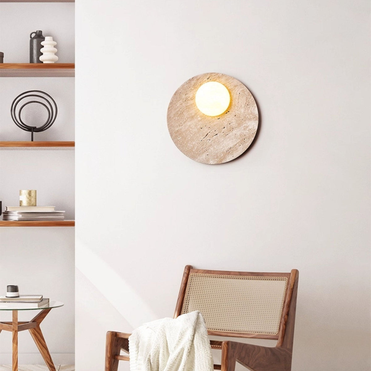 Terra Lume Orb Wall Sconce in Natural Travertine