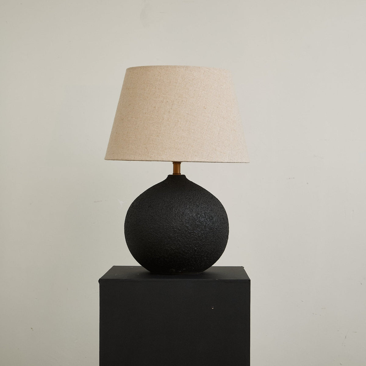 Terra Noir Textured Ceramic Table Lamp with Linen Shade