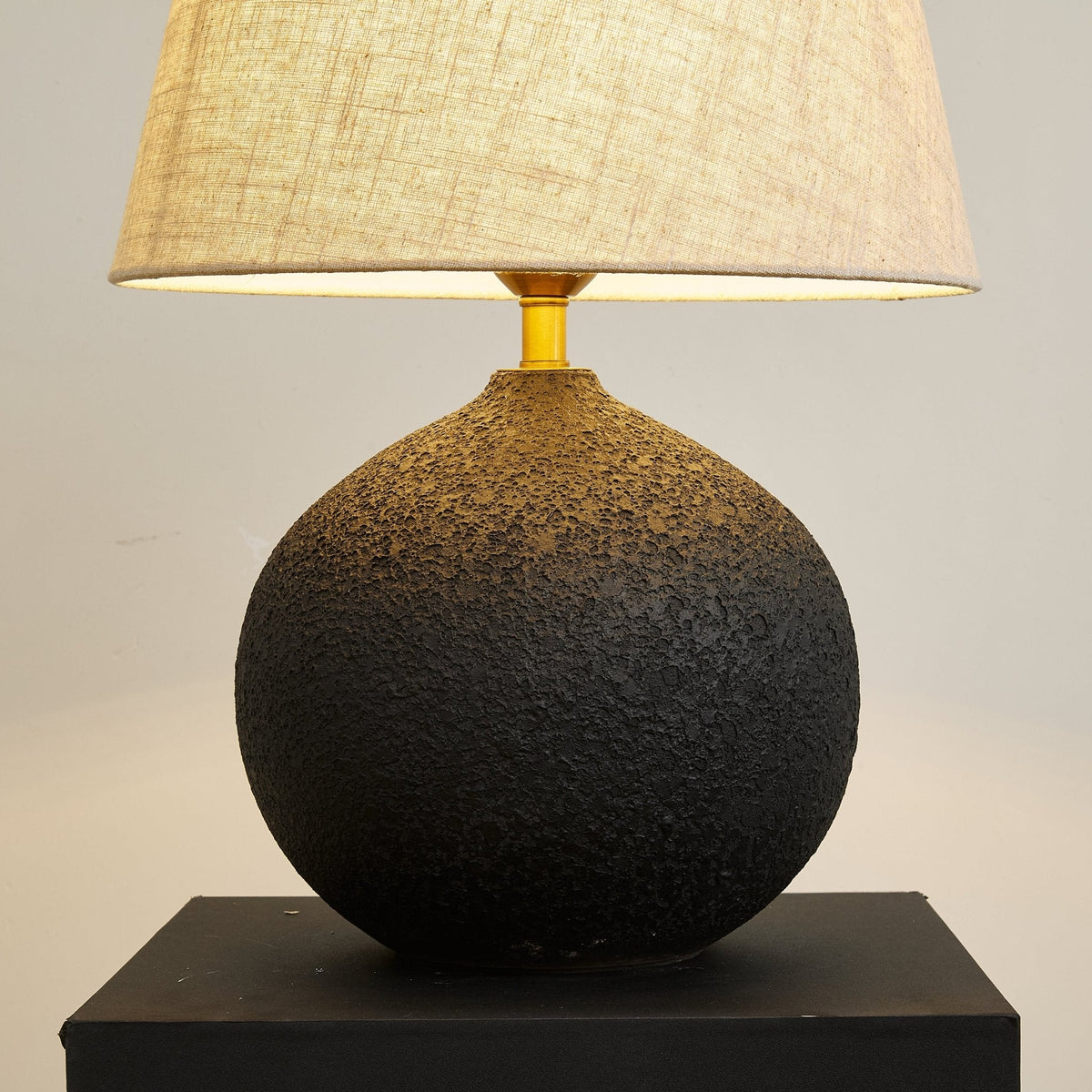 Terra Noir Textured Ceramic Table Lamp with Linen Shade