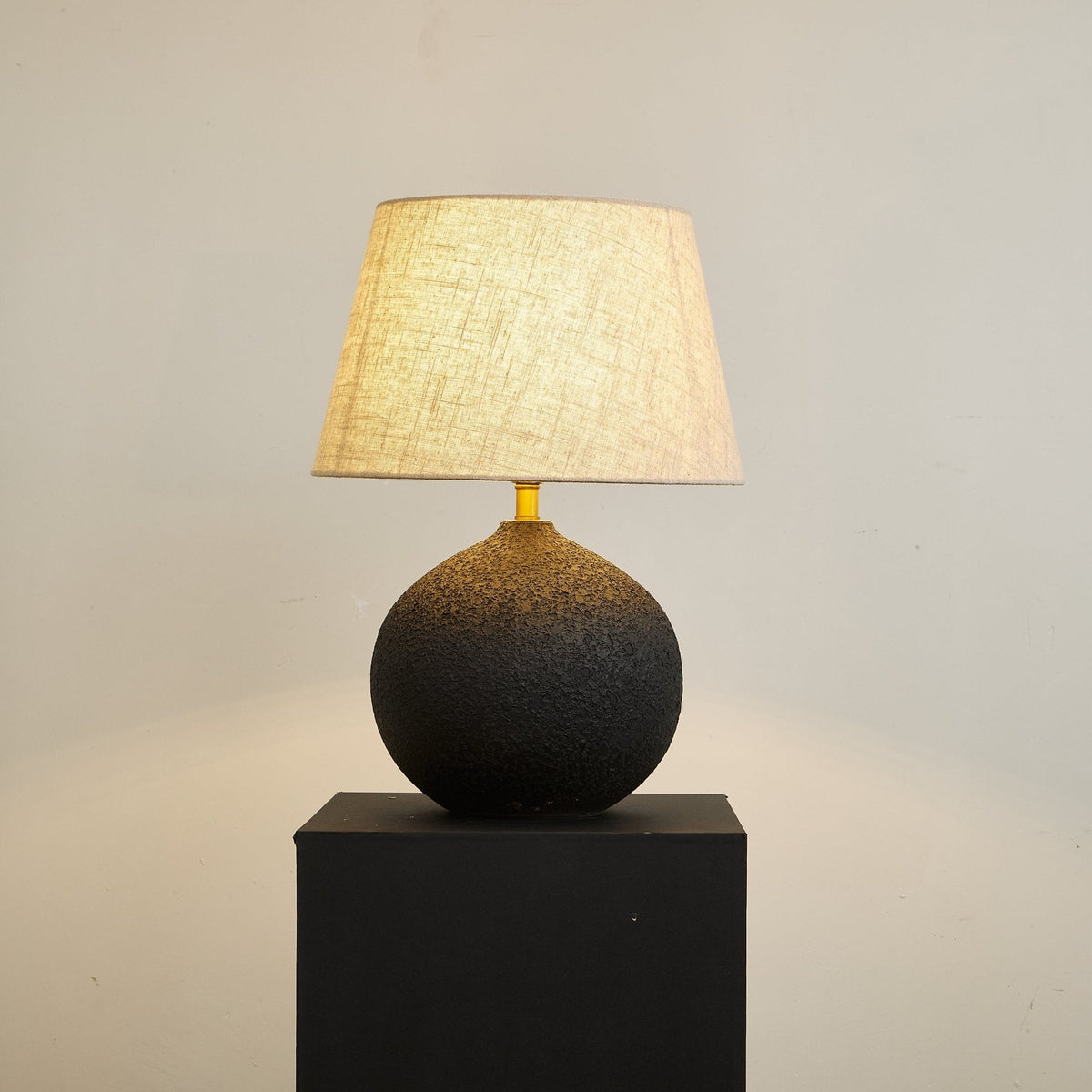 Terra Noir Textured Ceramic Table Lamp with Linen Shade