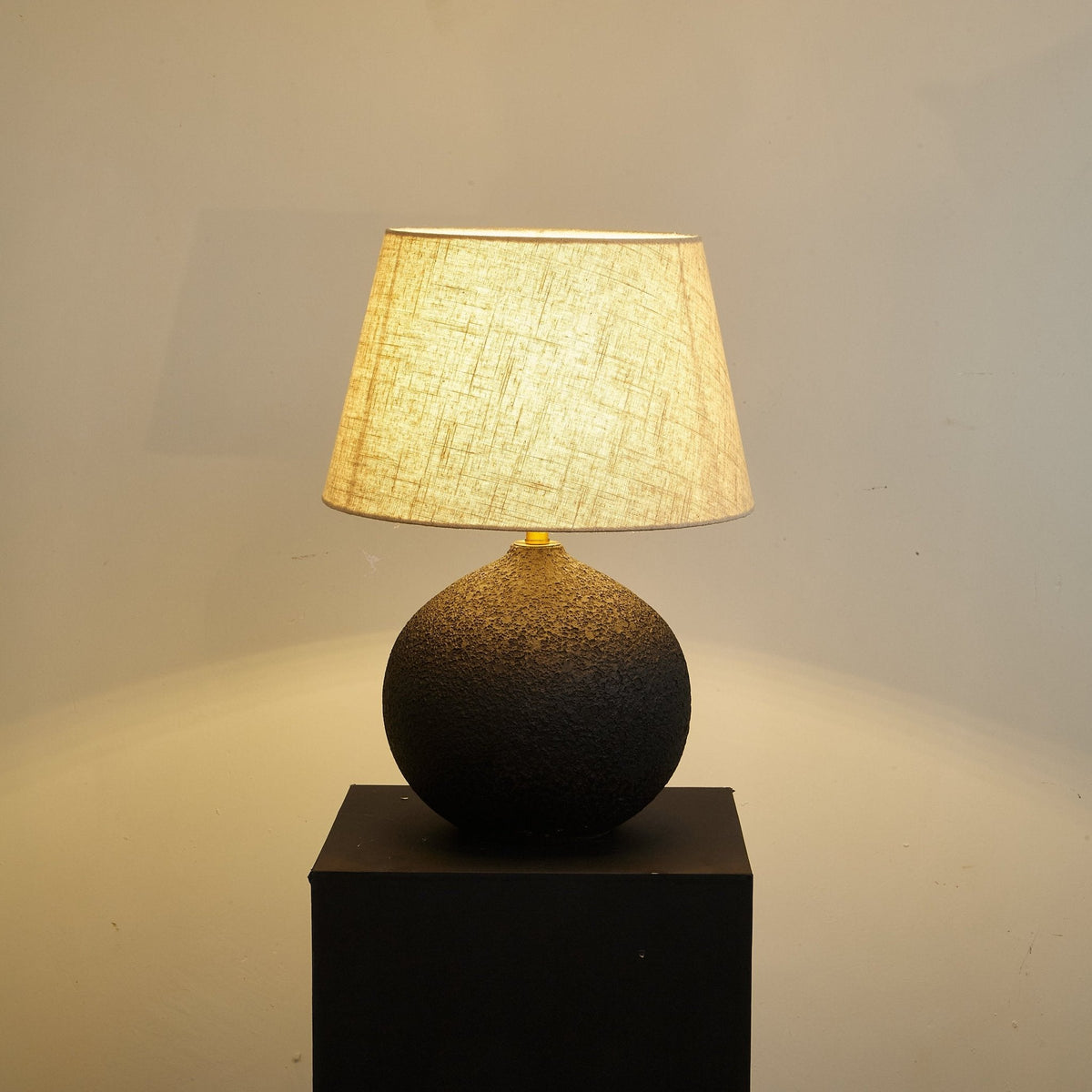 Terra Noir Textured Ceramic Table Lamp with Linen Shade