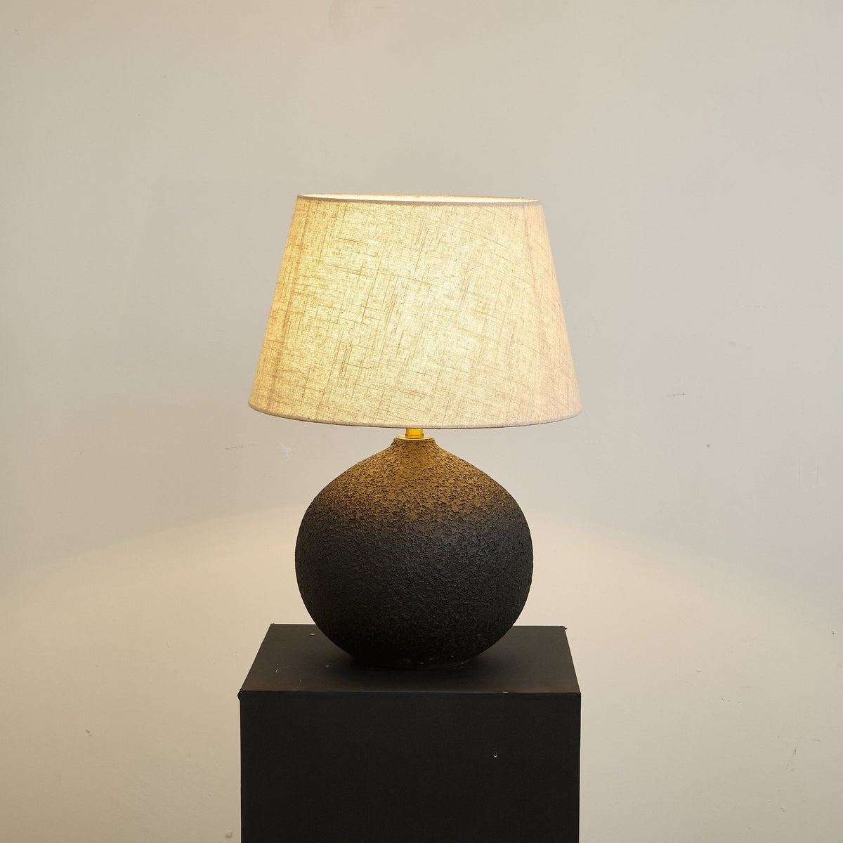 Terra Noir Textured Ceramic Table Lamp with Linen Shade