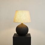 Terra Noir Textured Ceramic Table Lamp with Linen Shade