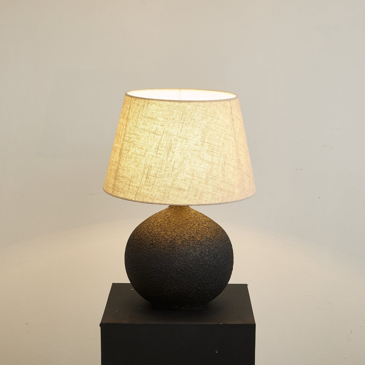 Terra Noir Textured Ceramic Table Lamp with Linen Shade