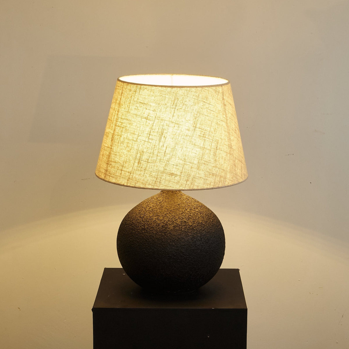Terra Noir Textured Ceramic Table Lamp with Linen Shade