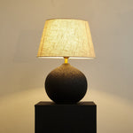 Terra Noir Textured Ceramic Table Lamp with Linen Shade