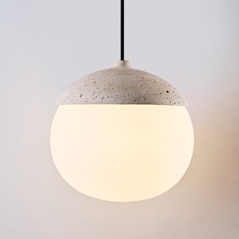 Terra Orb Cluster Pendant Light – Natural Travertine & Glass Trio