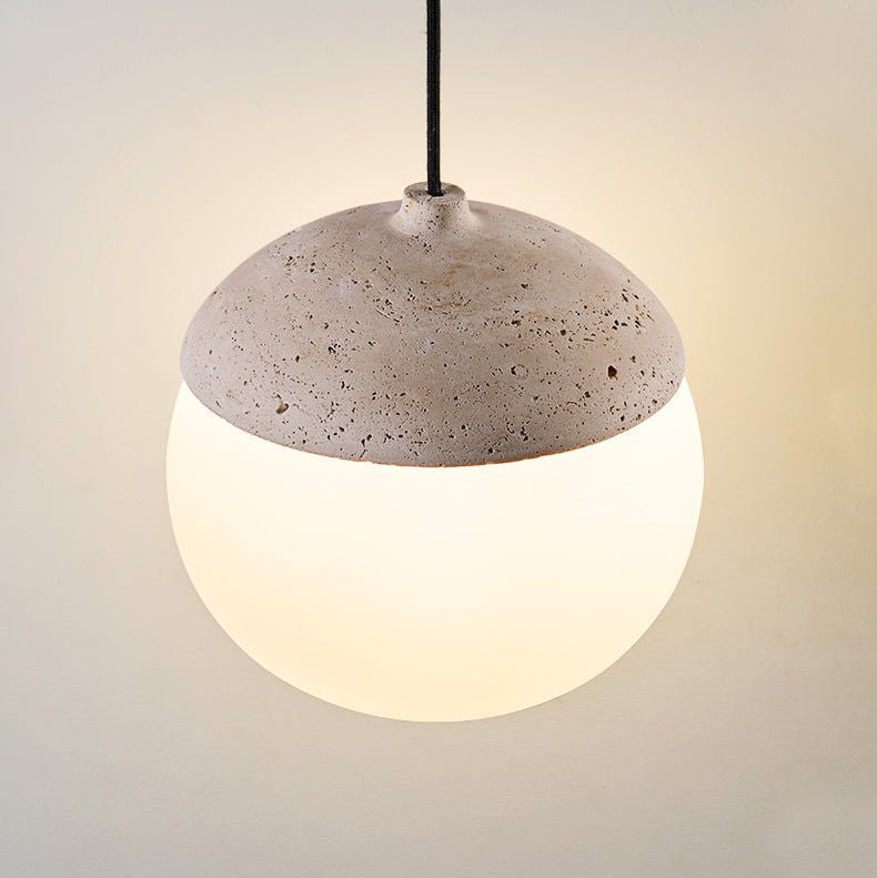 Terra Orb Cluster Pendant Light – Natural Travertine & Glass Trio