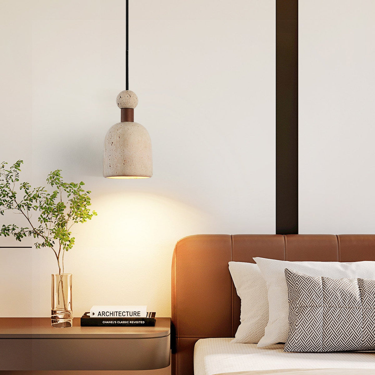 Terra Orb Pendant Light in Yellow Travertine and Wood