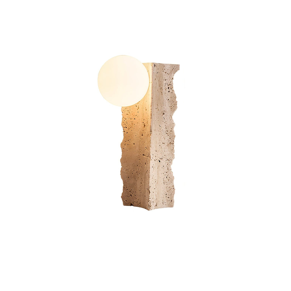 Terra Orb Sculptural Travertine Table Lamp with Opaline Glass Shade
