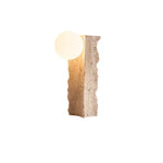 Terra Orb Sculptural Travertine Table Lamp with Opaline Glass Shade