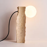 Terra Orb Sculptural Travertine Table Lamp with Opaline Glass Shade