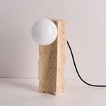 Terra Orb Sculptural Travertine Table Lamp with Opaline Glass Shade