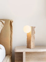 Terra Orb Sculptural Travertine Table Lamp with Opaline Glass Shade