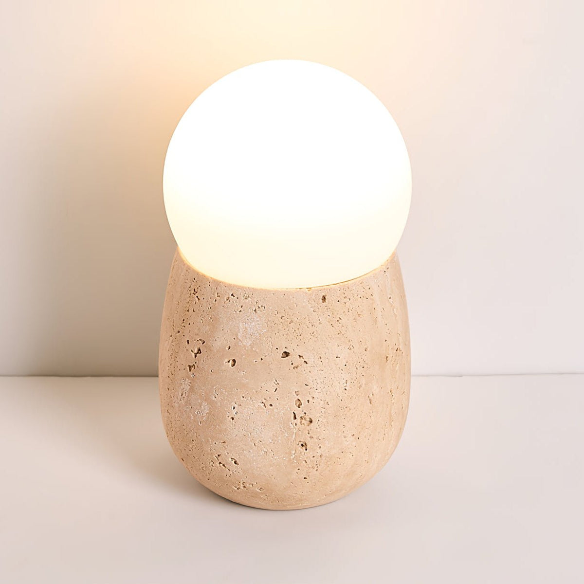 Terra Orb Travertine Table Lamp with Opal Glass Shade