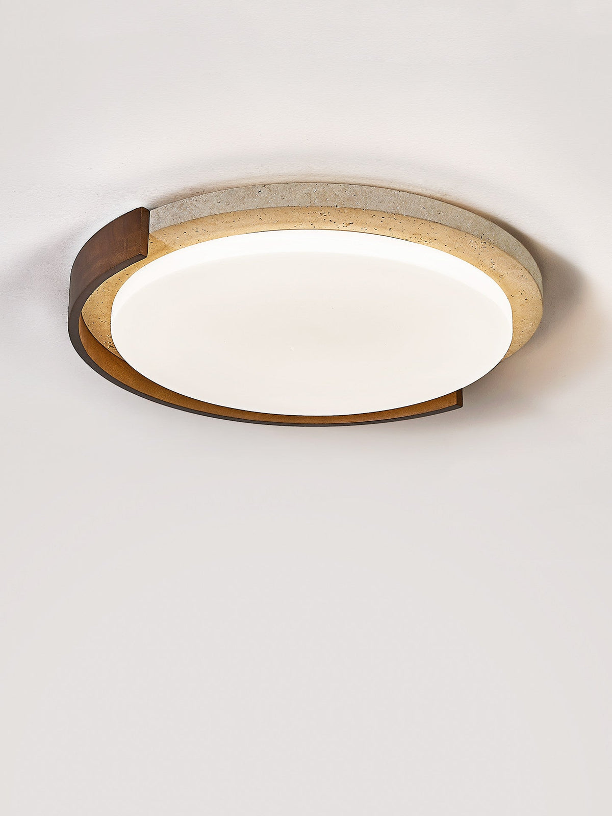 Terra Orbit Ceiling Light in Yellow Travertine and Wood